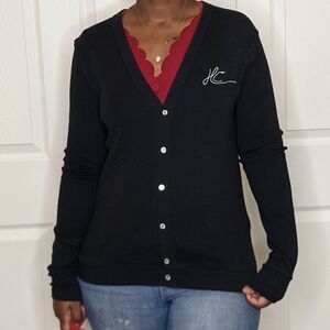Heroine Cardigan V neck Button down size small Black Cotton